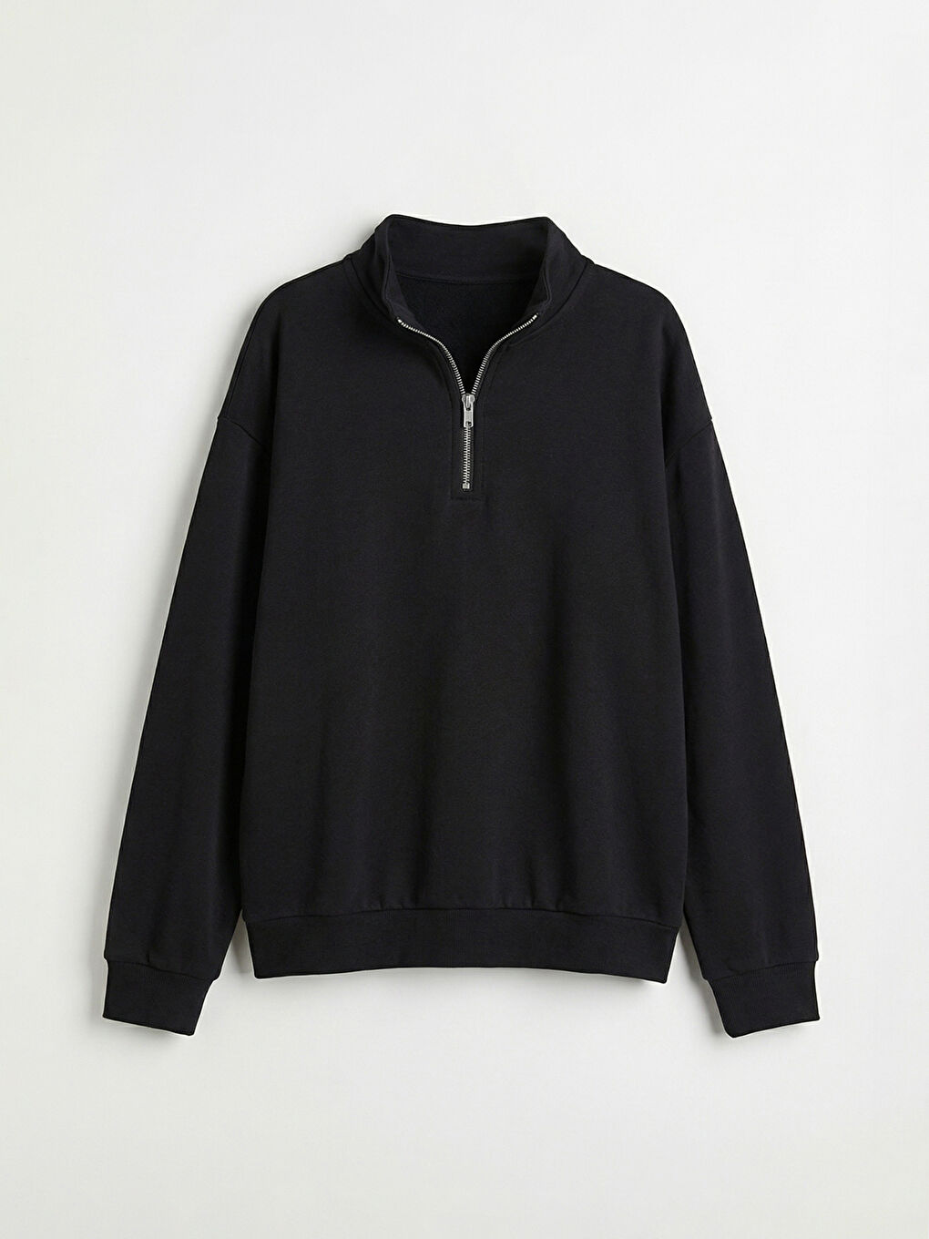 Siyah Yarım Fermuarlı Dik Yaka Erkek Çocuk Sweatshirt