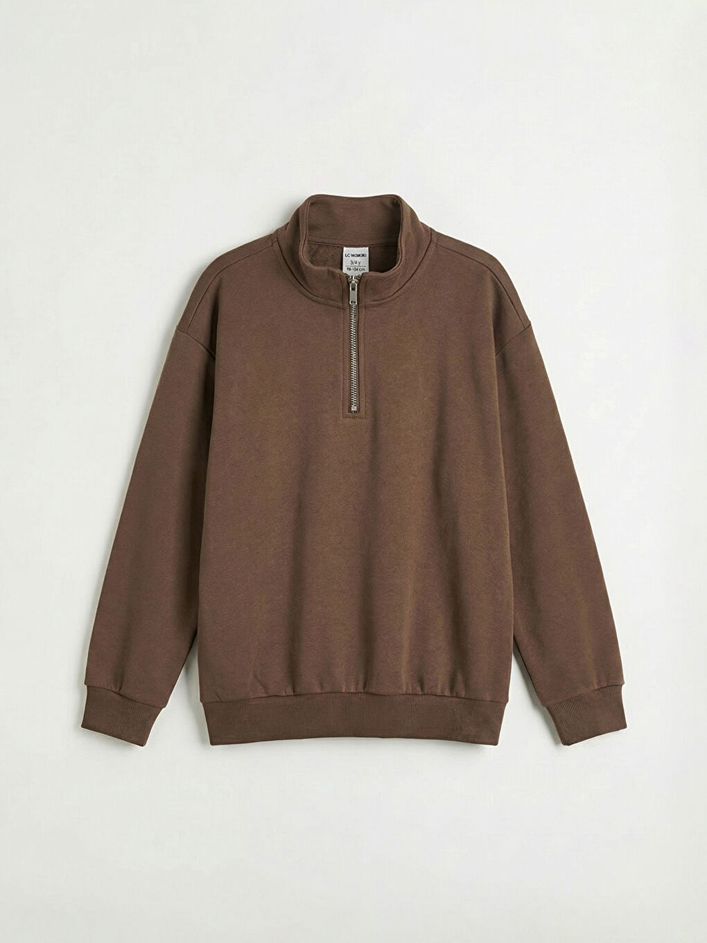 Kahverengi Dik Yaka Fermuarlı Erkek Çocuk Sweatshirt