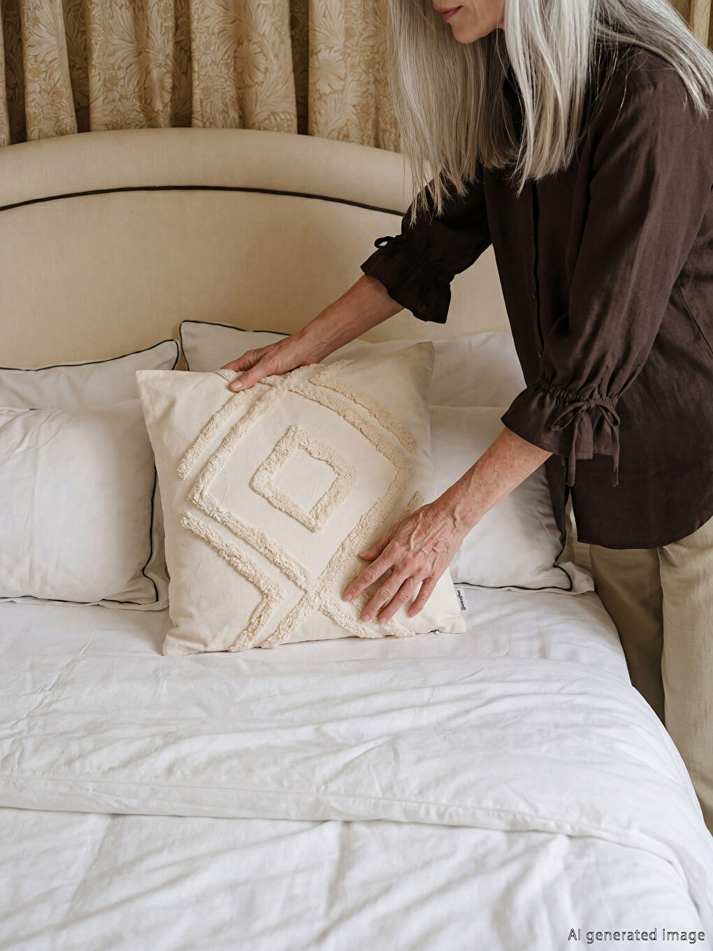 غطاء وسادة بيج