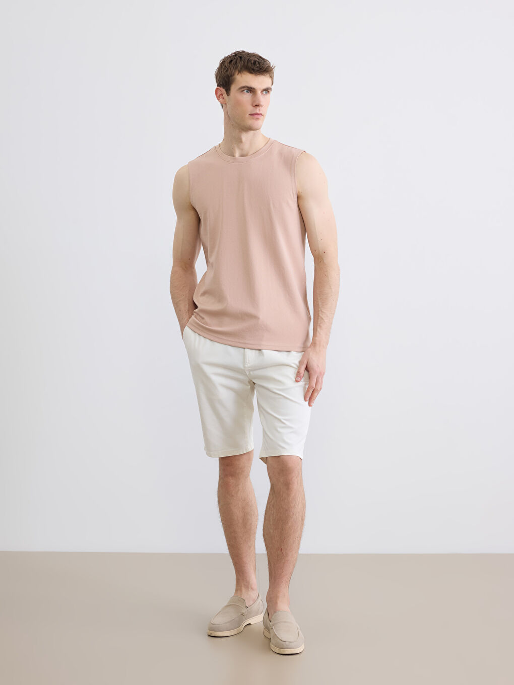 Pembe Bisiklet Yaka Kolsuz Erkek Tişört-1