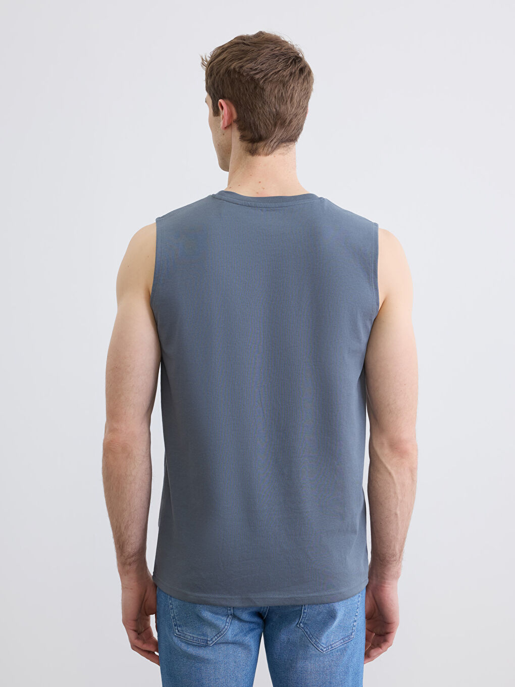 Gri Bisiklet Yaka Erkek Kolsuz Tişört-3