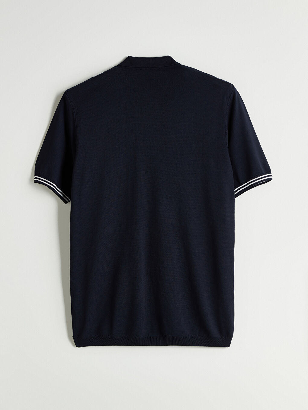 Lacivert Polo Yaka Kısa Kollu Çizgili Erkek Triko Kazak-5