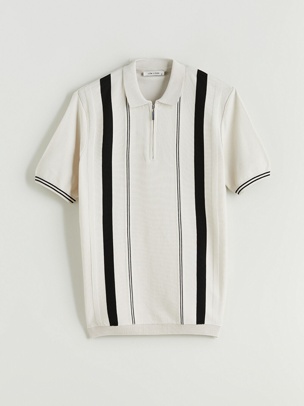 Bej Polo Yaka Kısa Kollu Çizgili Erkek Triko Kazak-4