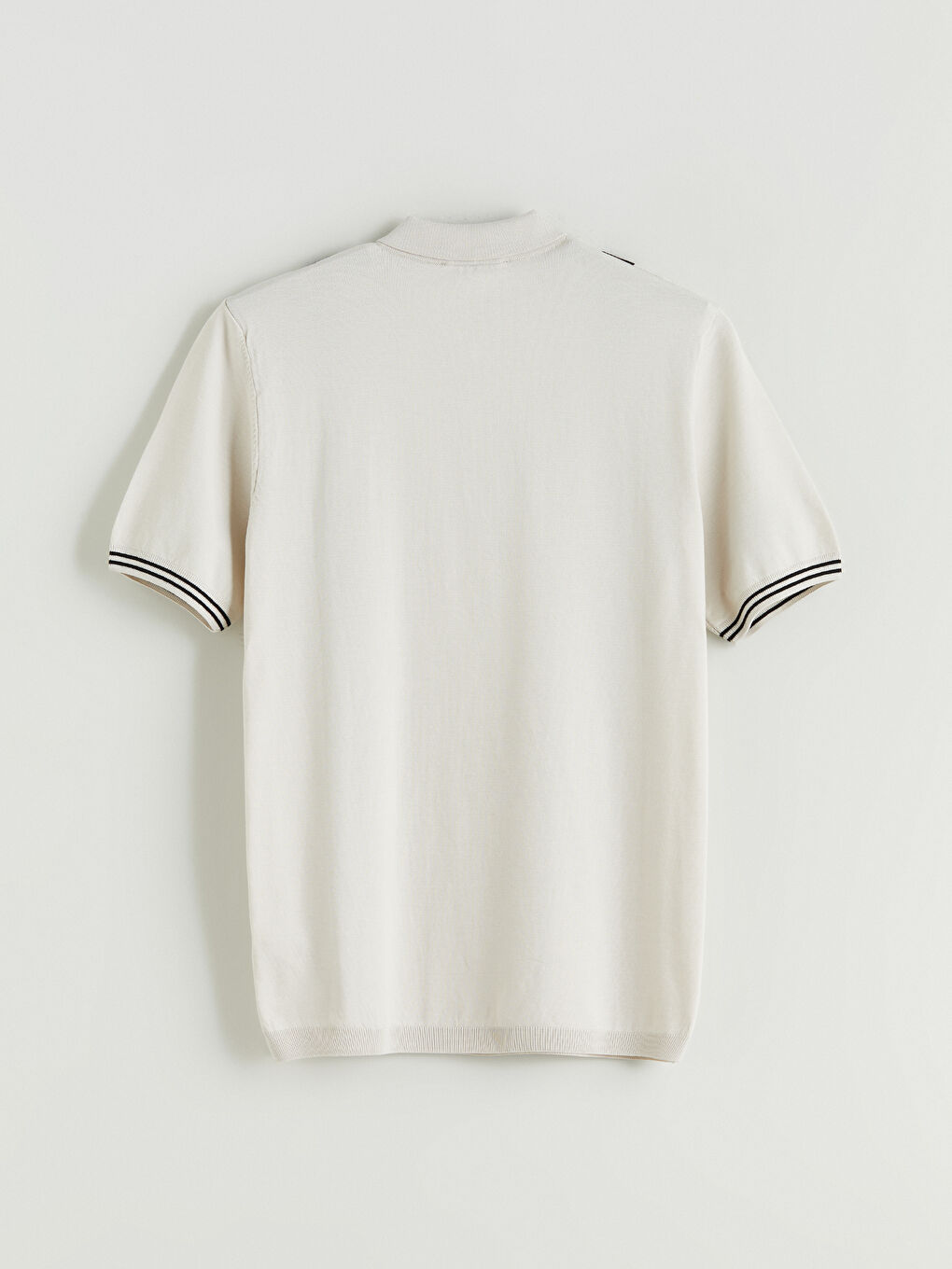 Bej Polo Yaka Kısa Kollu Çizgili Erkek Triko Kazak-5