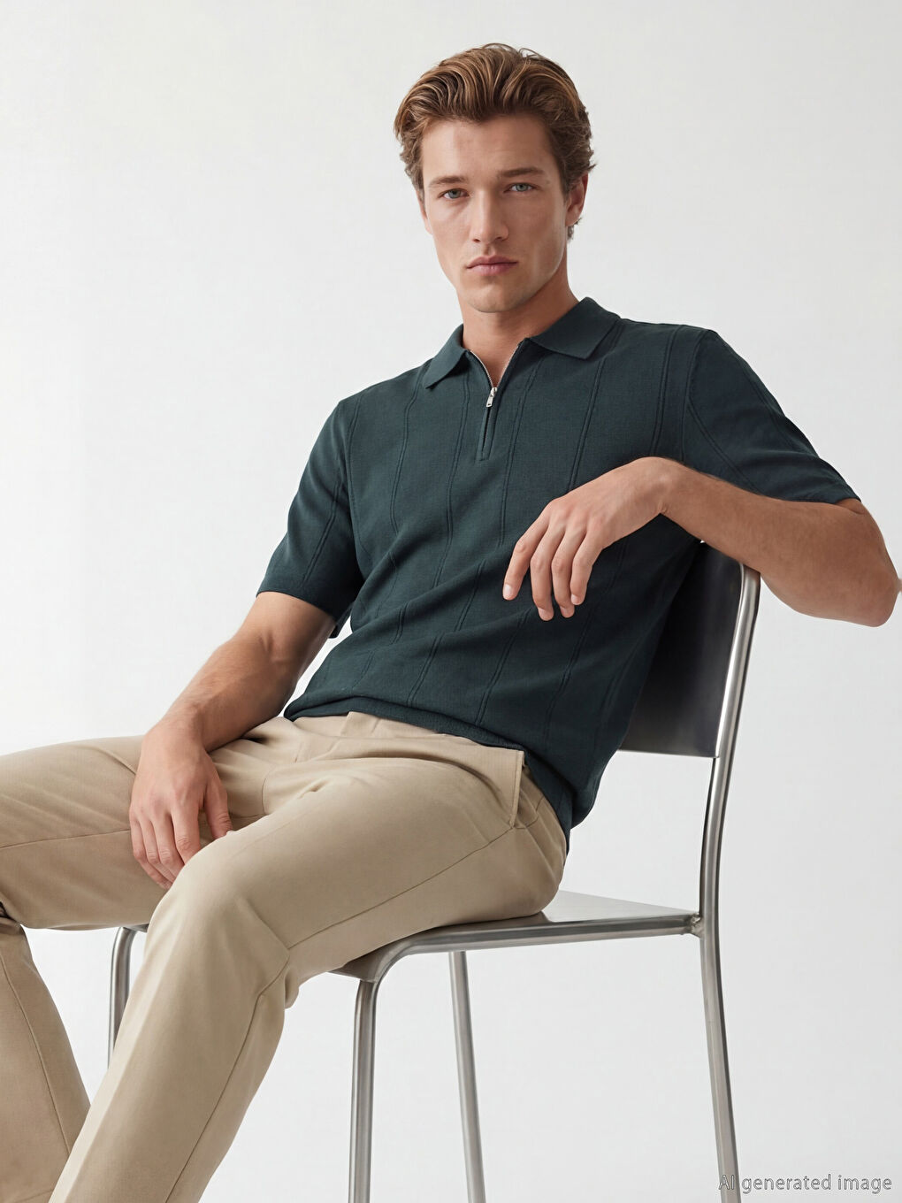 Polo Neck Short Sleeve Men's Knitwear Sweater