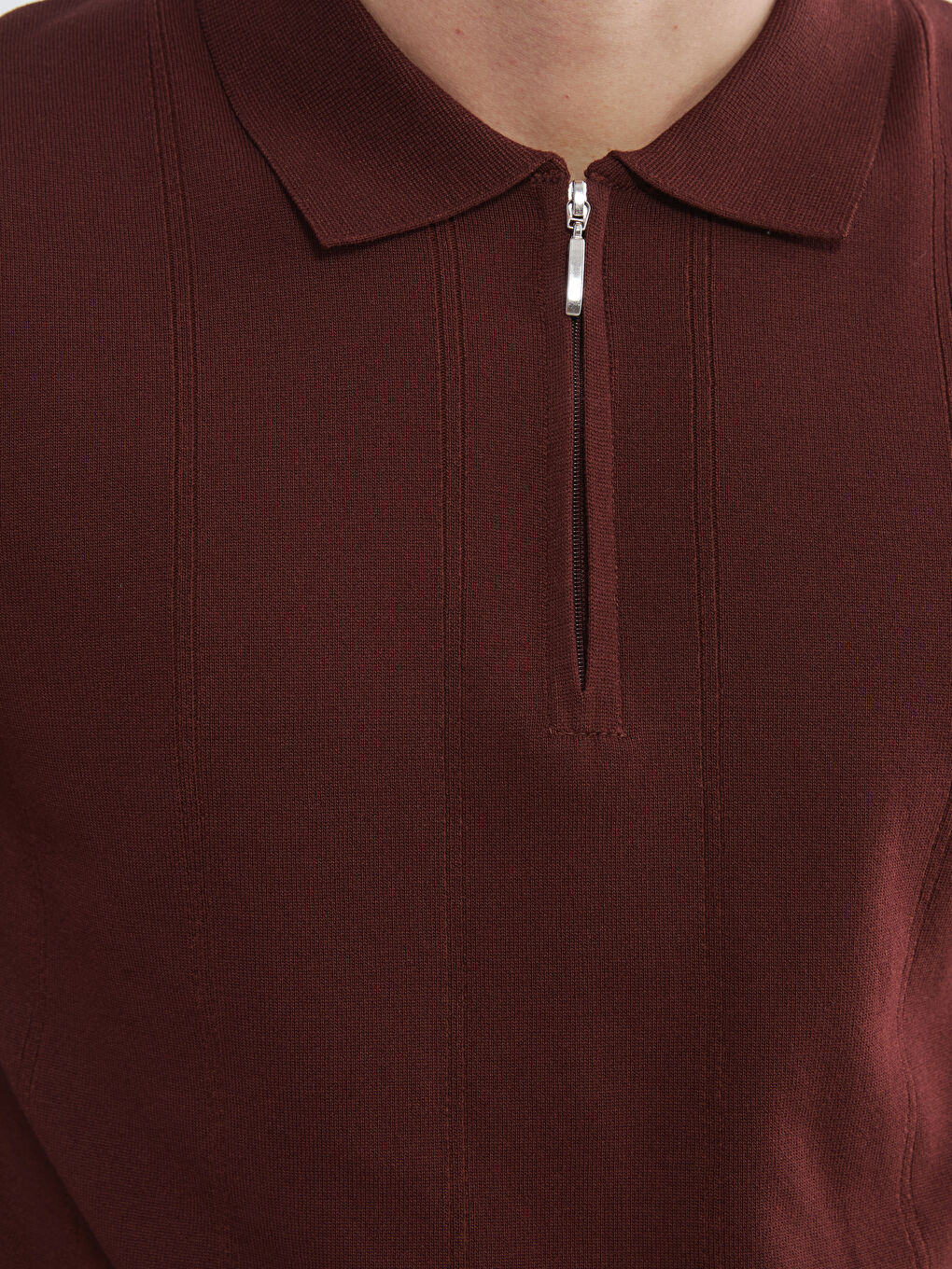 Kahverengi Polo Yaka Kısa Kollu Erkek Triko Kazak-2