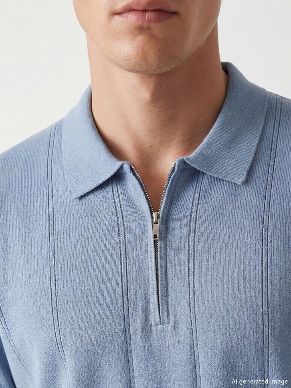 Mavi Polo Yaka Kısa Kollu Erkek Triko Kazak-2