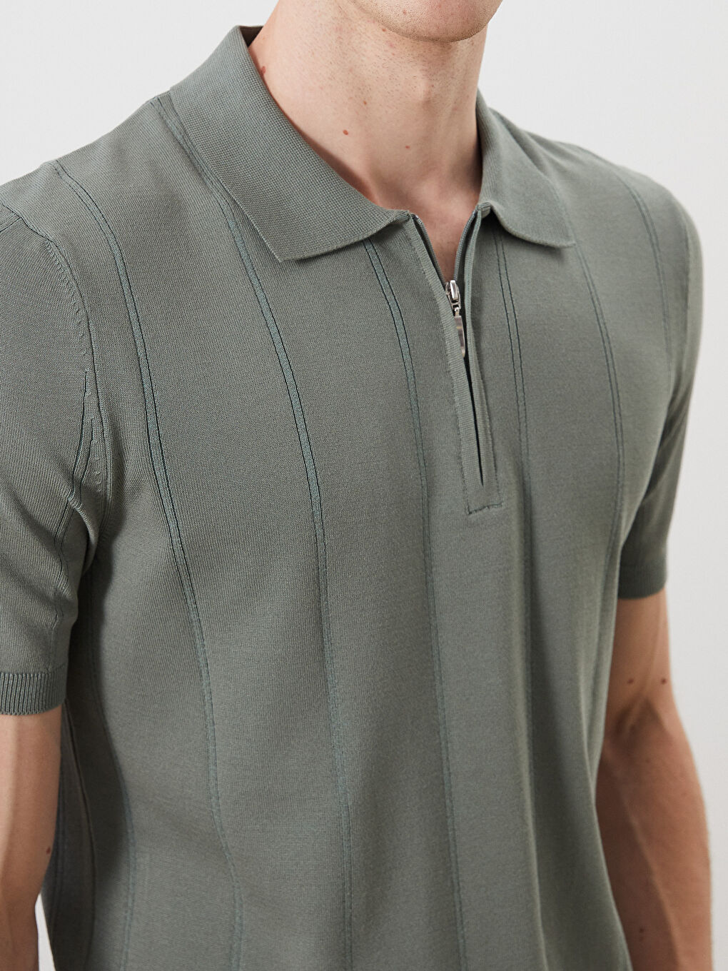 Yeşil Polo Yaka Kısa Kollu Erkek Triko Kazak-2