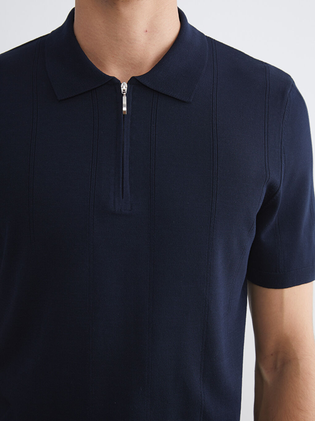 Lacivert Polo Yaka Kısa Kollu Erkek Triko Kazak-2