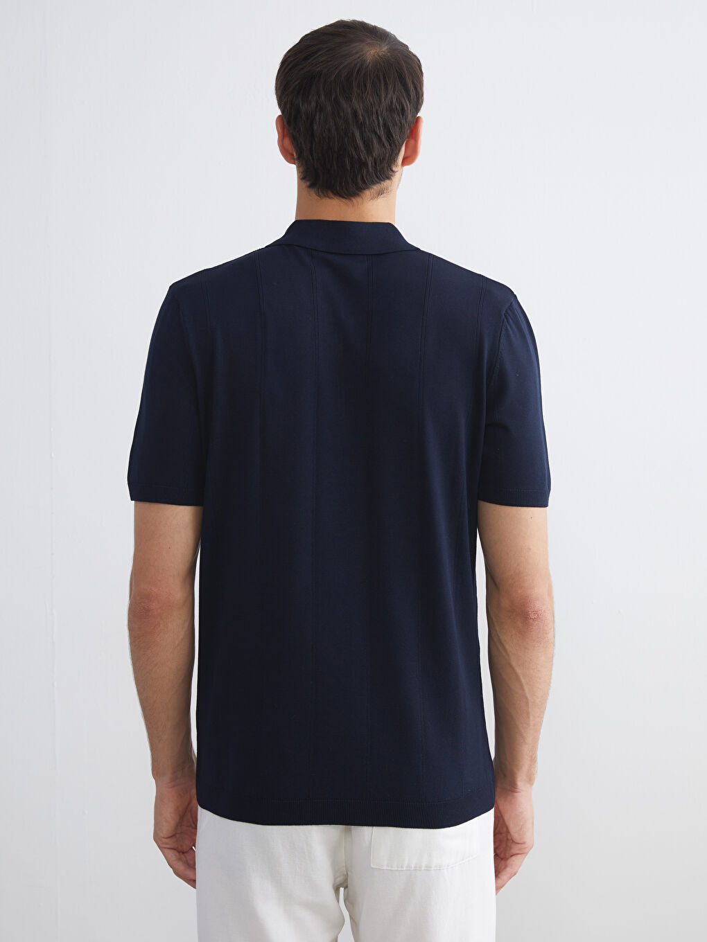 Lacivert Polo Yaka Kısa Kollu Erkek Triko Kazak-3