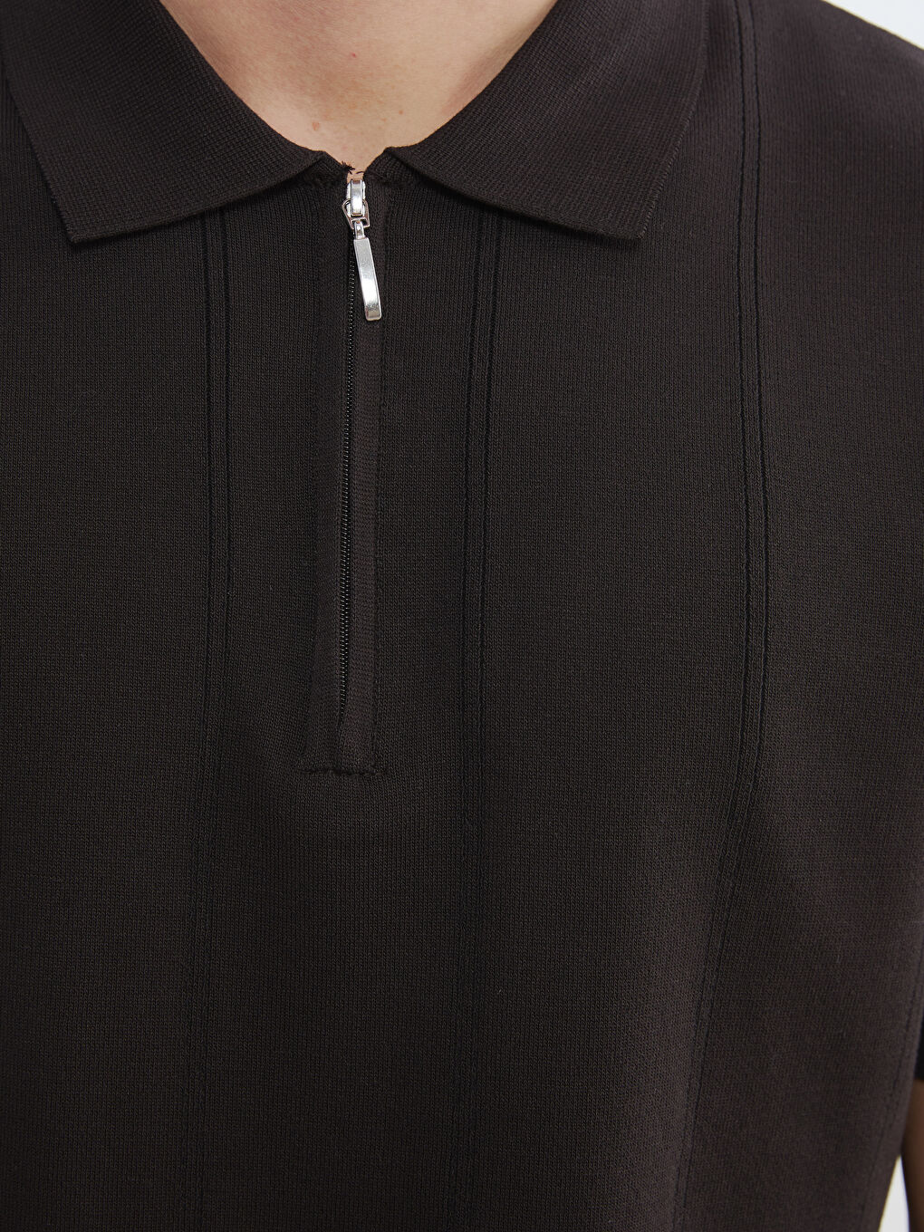 Kahverengi Polo Yaka Kısa Kollu Erkek Triko Kazak-2