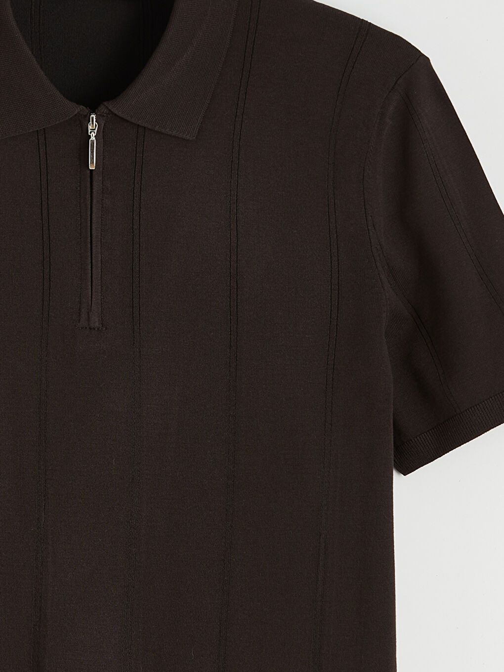 Kahverengi Polo Yaka Kısa Kollu Erkek Triko Kazak-5