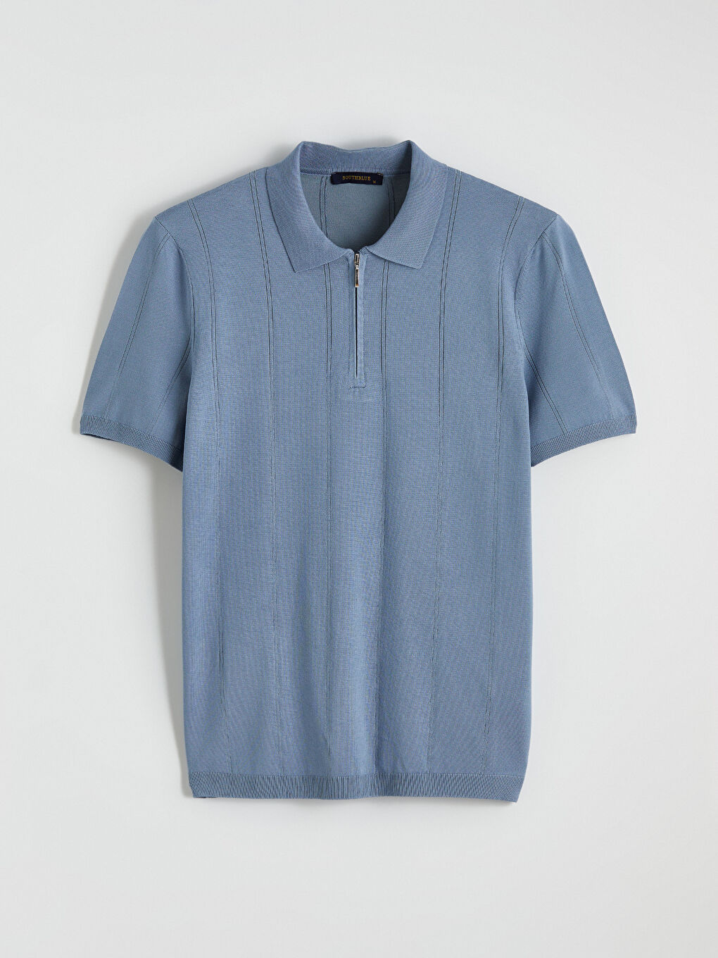 Mavi Polo Yaka Kısa Kollu Erkek Triko Kazak-3