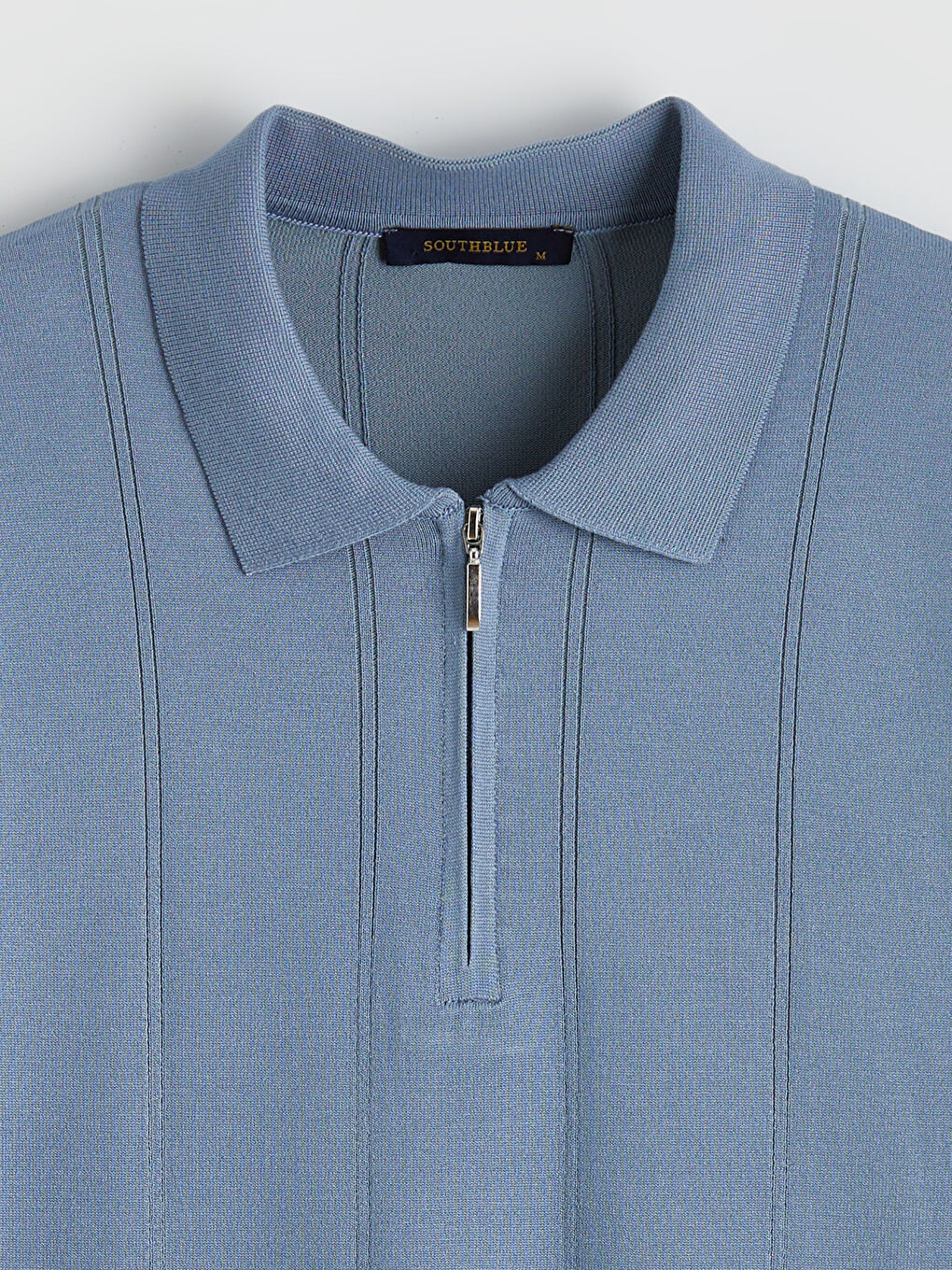 Mavi Polo Yaka Kısa Kollu Erkek Triko Kazak-4