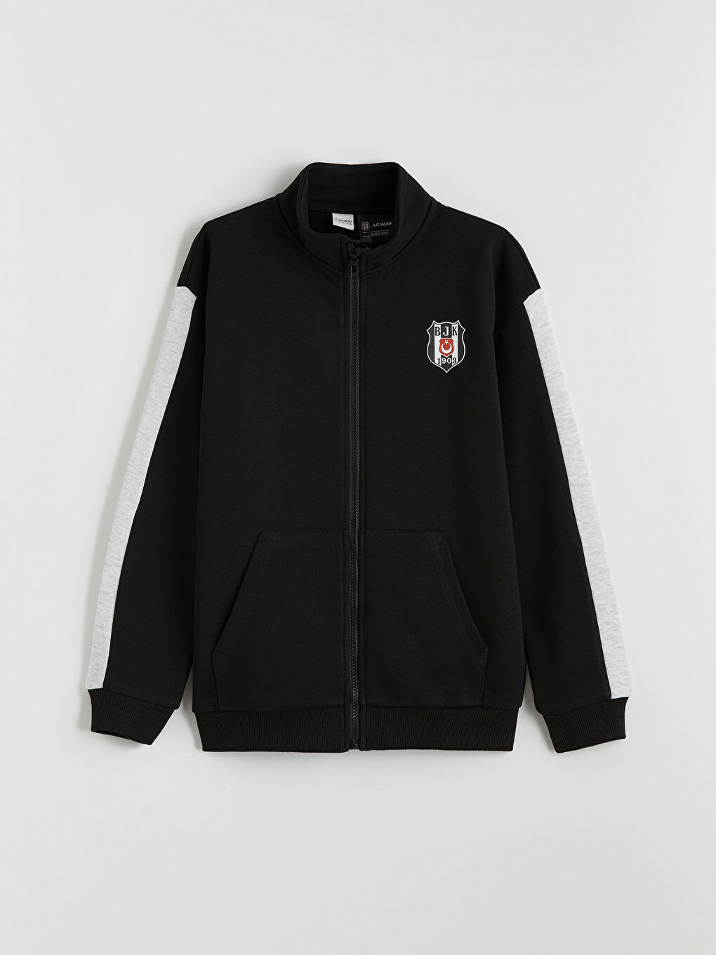 Siyah Dik Yaka Beşiktaş Baskılı Erkek Çocuk Fermuarlı Sweatshirt