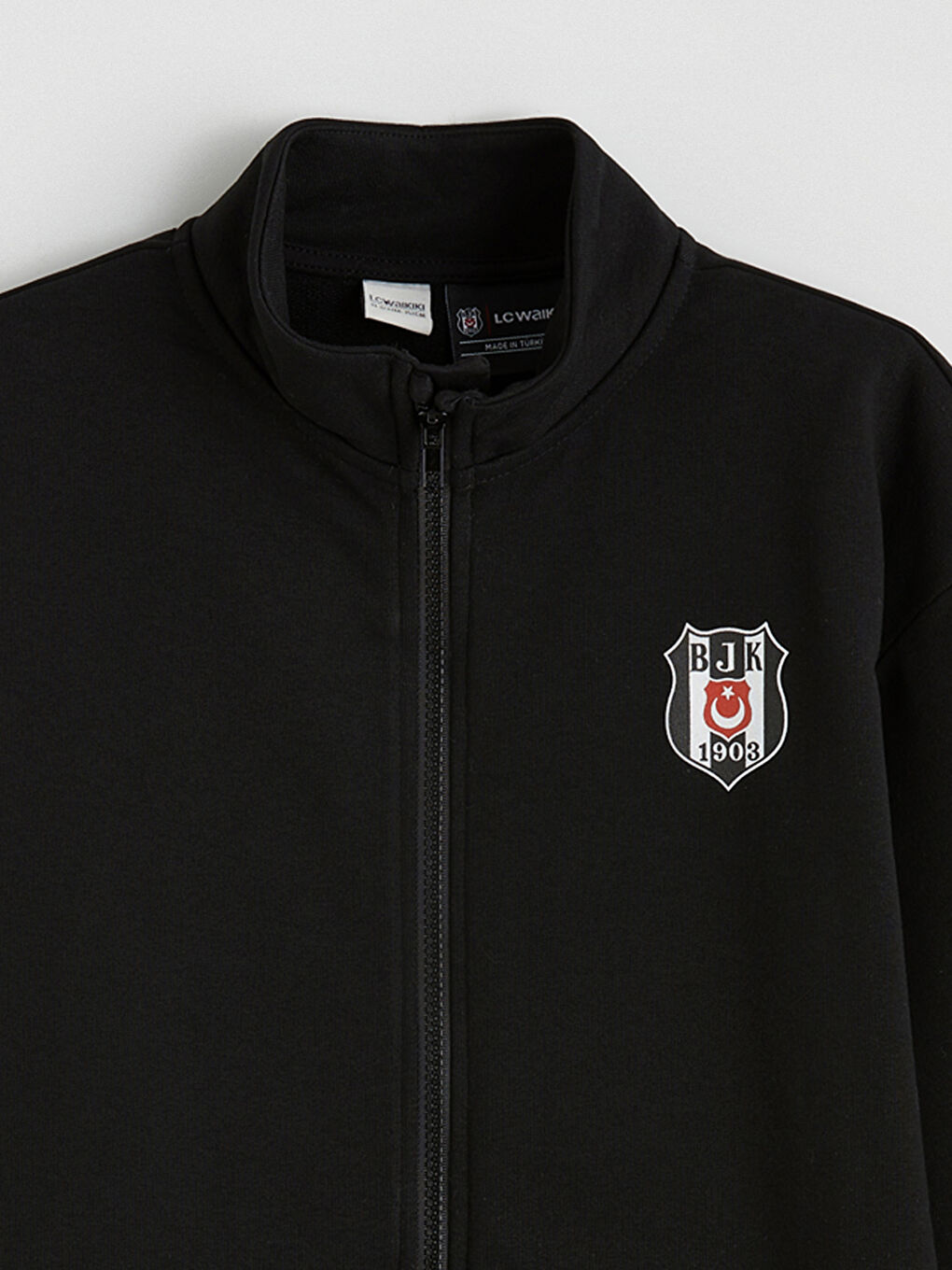 Siyah Dik Yaka Beşiktaş Baskılı Erkek Çocuk Fermuarlı Sweatshirt-1