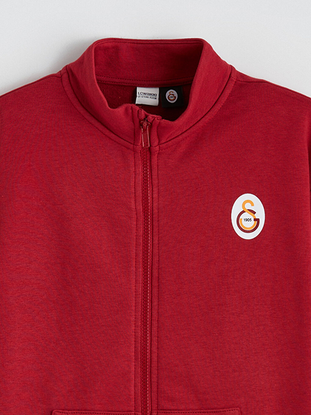 Kırmızı Dik Yaka Galatasaray Baskılı Erkek Çocuk Fermuarlı Sweatshirt-1