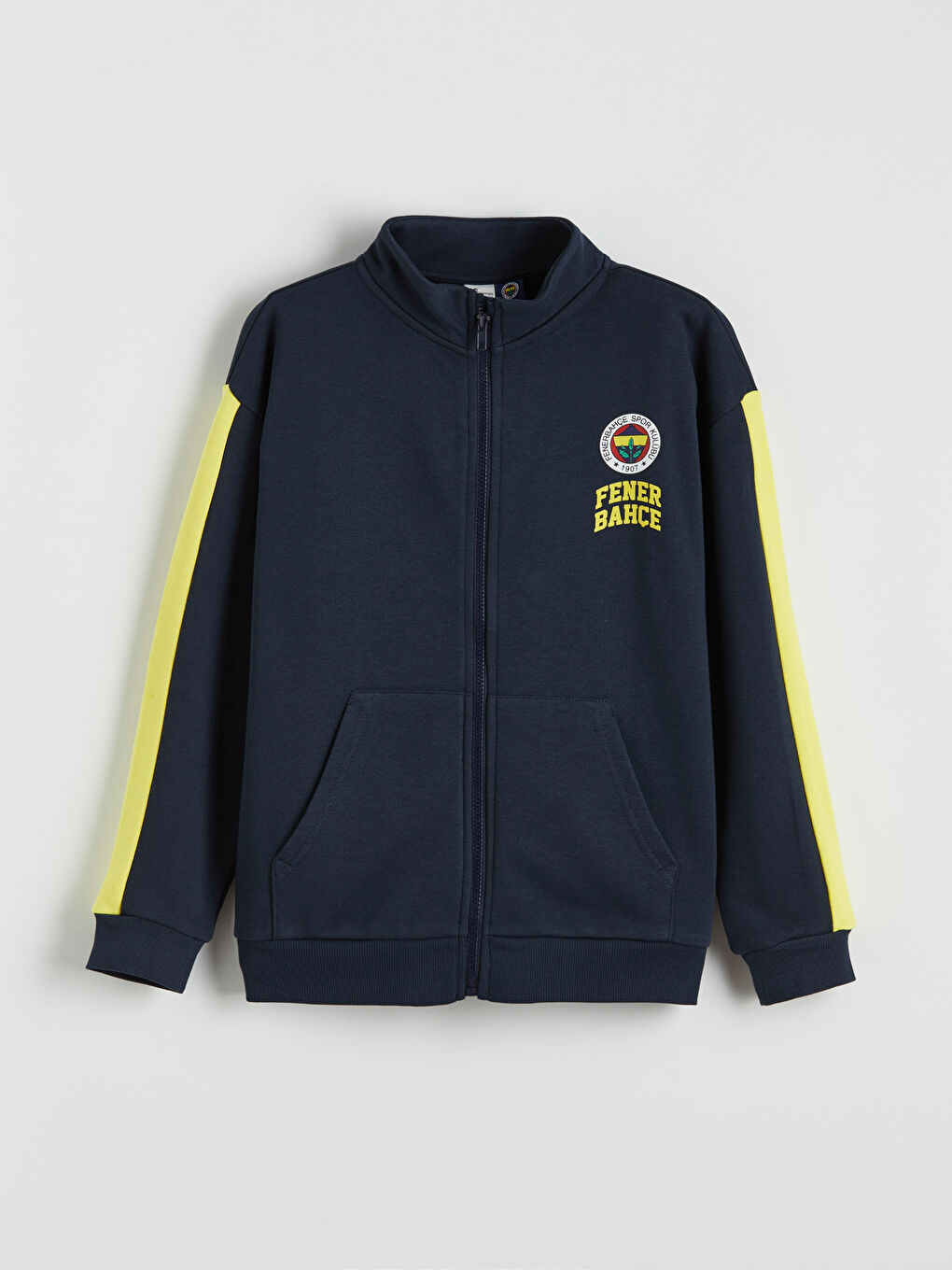 Lacivert Dik Yaka Fenerbahçe Baskılı Erkek Çocuk Fermuarlı Sweatshirt
