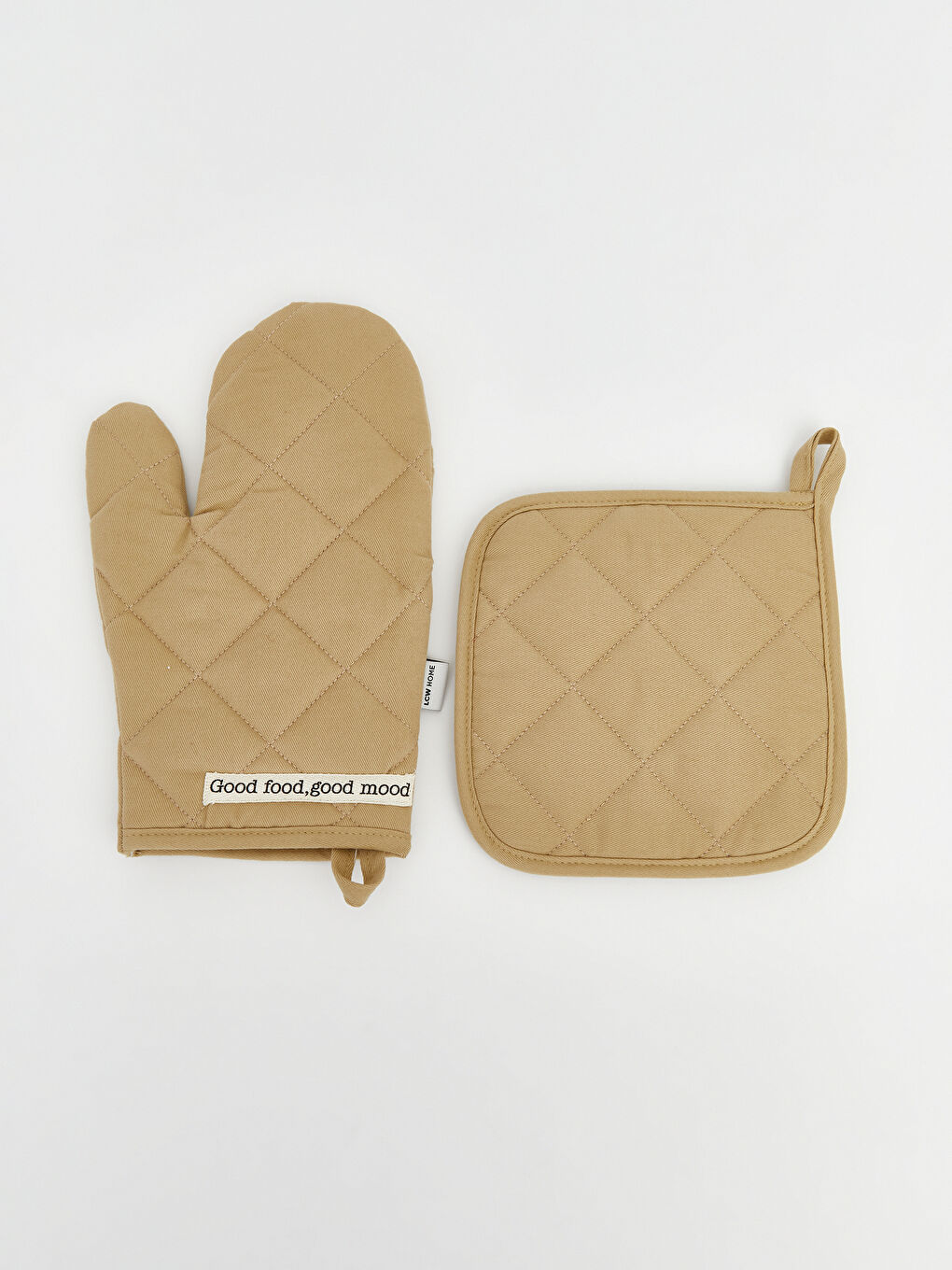 Bej Kapitone Desenli Fırın Eldiveni ve Tutaç-1