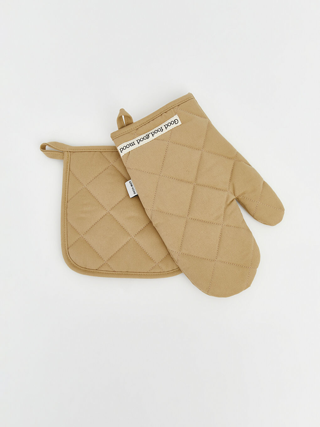 Bej Kapitone Desenli Fırın Eldiveni ve Tutaç-2