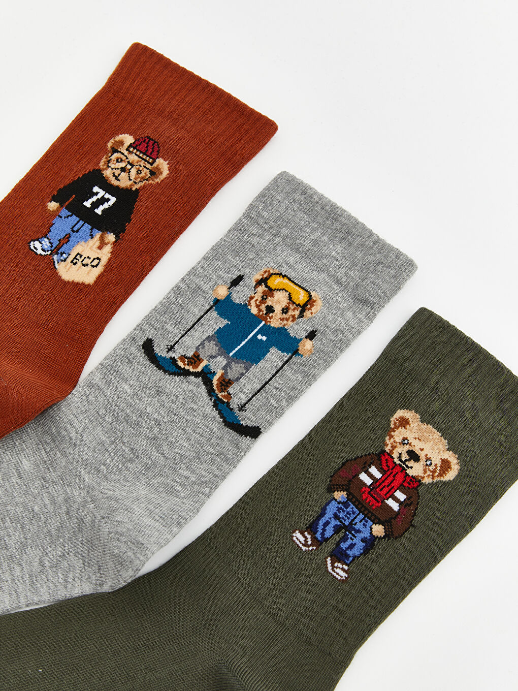 Karışık Ayı Nakışlı Erkek Soket Çorap 5'li-1