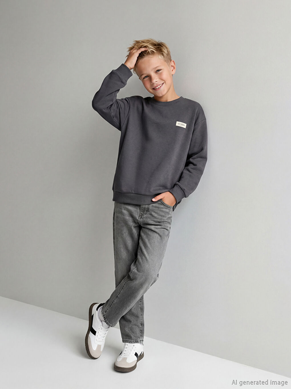 Antrasit Baggy Fit Erkek Çocuk Jean Pantolon-3