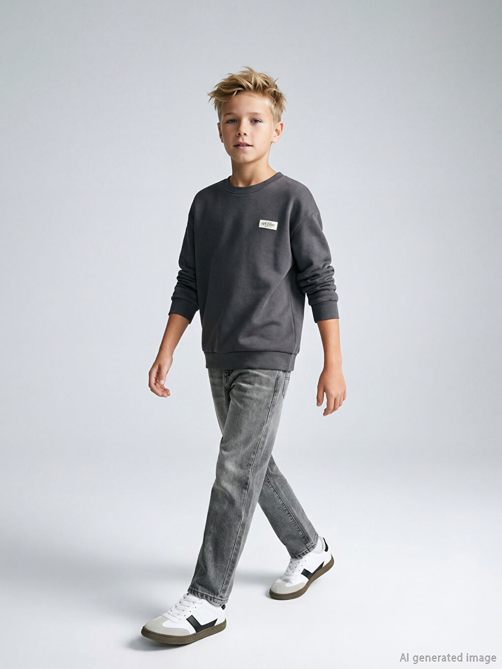 Antrasit Baggy Fit Erkek Çocuk Jean Pantolon-1