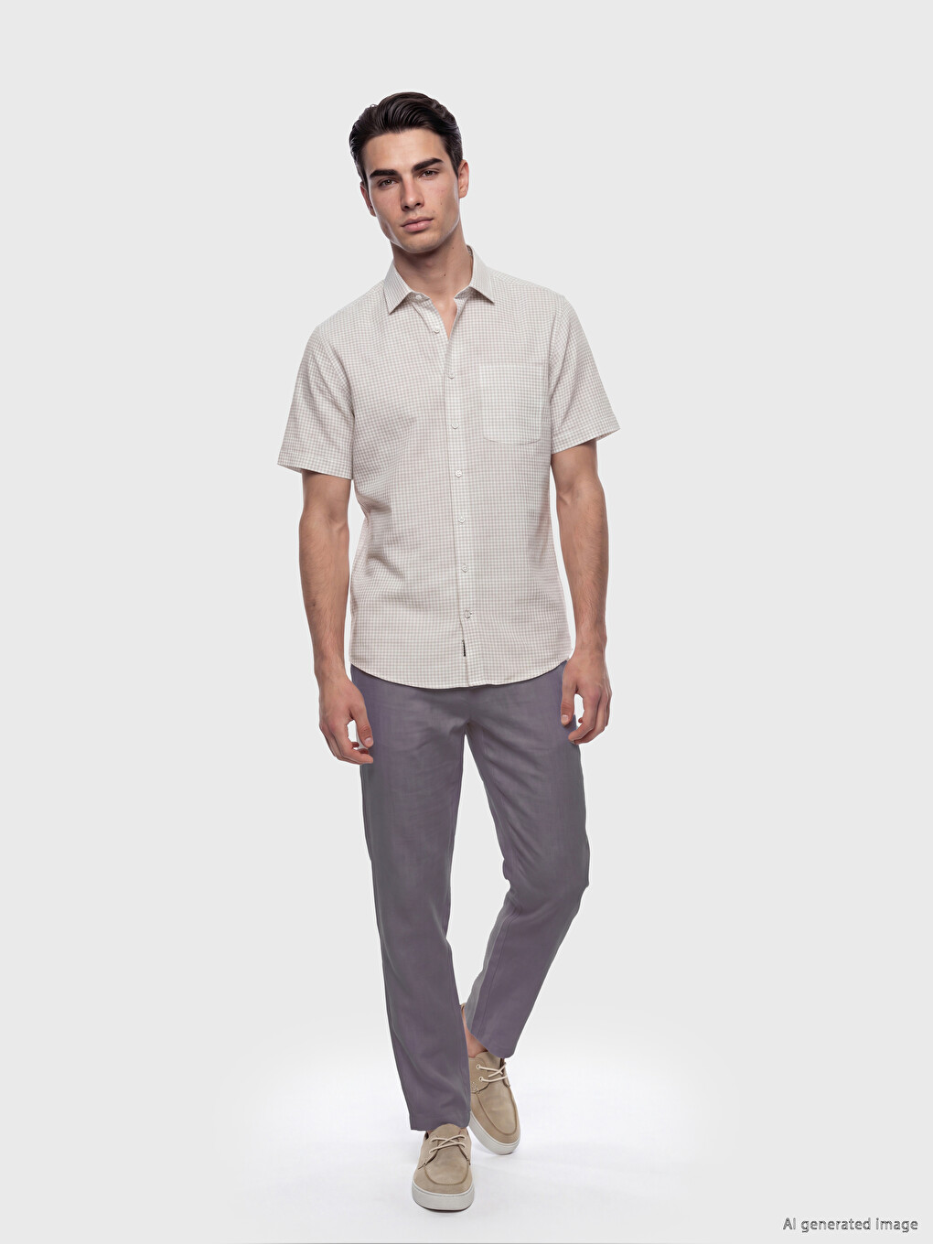 Regular Fit Men's Short Sleeve Plaid Dobby Shirt-1