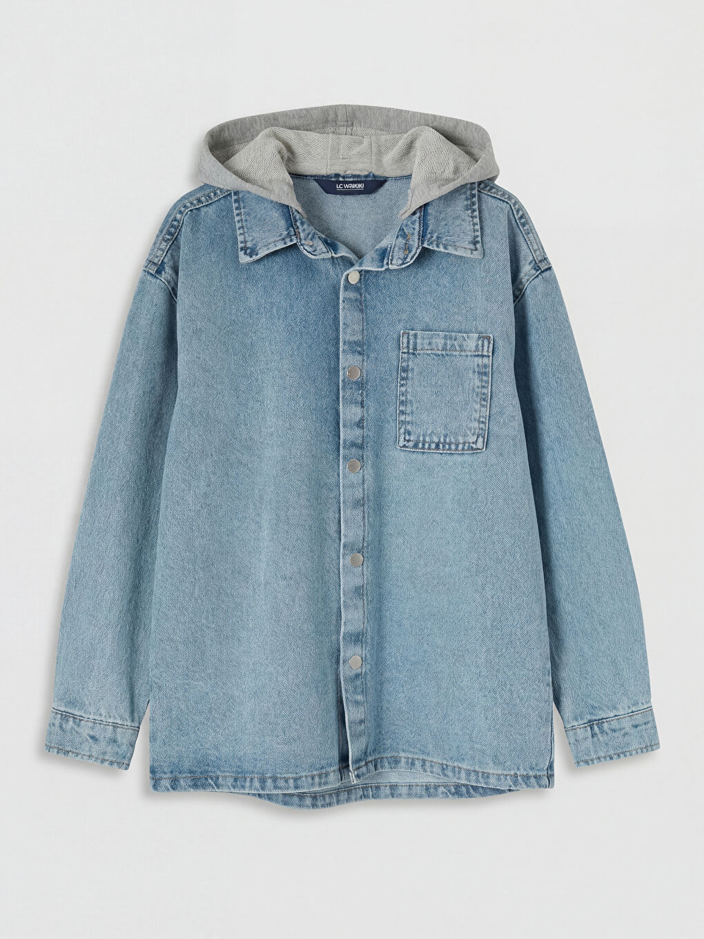 İndigo Kapüşonlu Erkek Çocuk Jean Gömlek