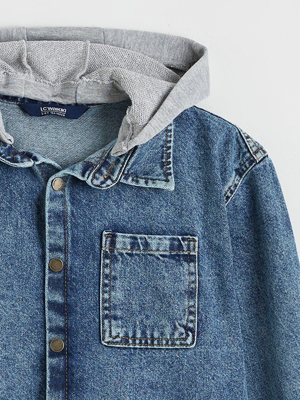 İndigo Kapüşonlu Erkek Çocuk Jean Gömlek-1