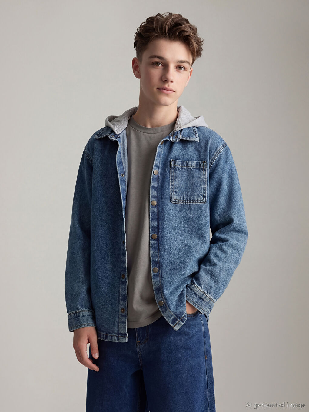 Hooded Boys' Denim Shirt-1