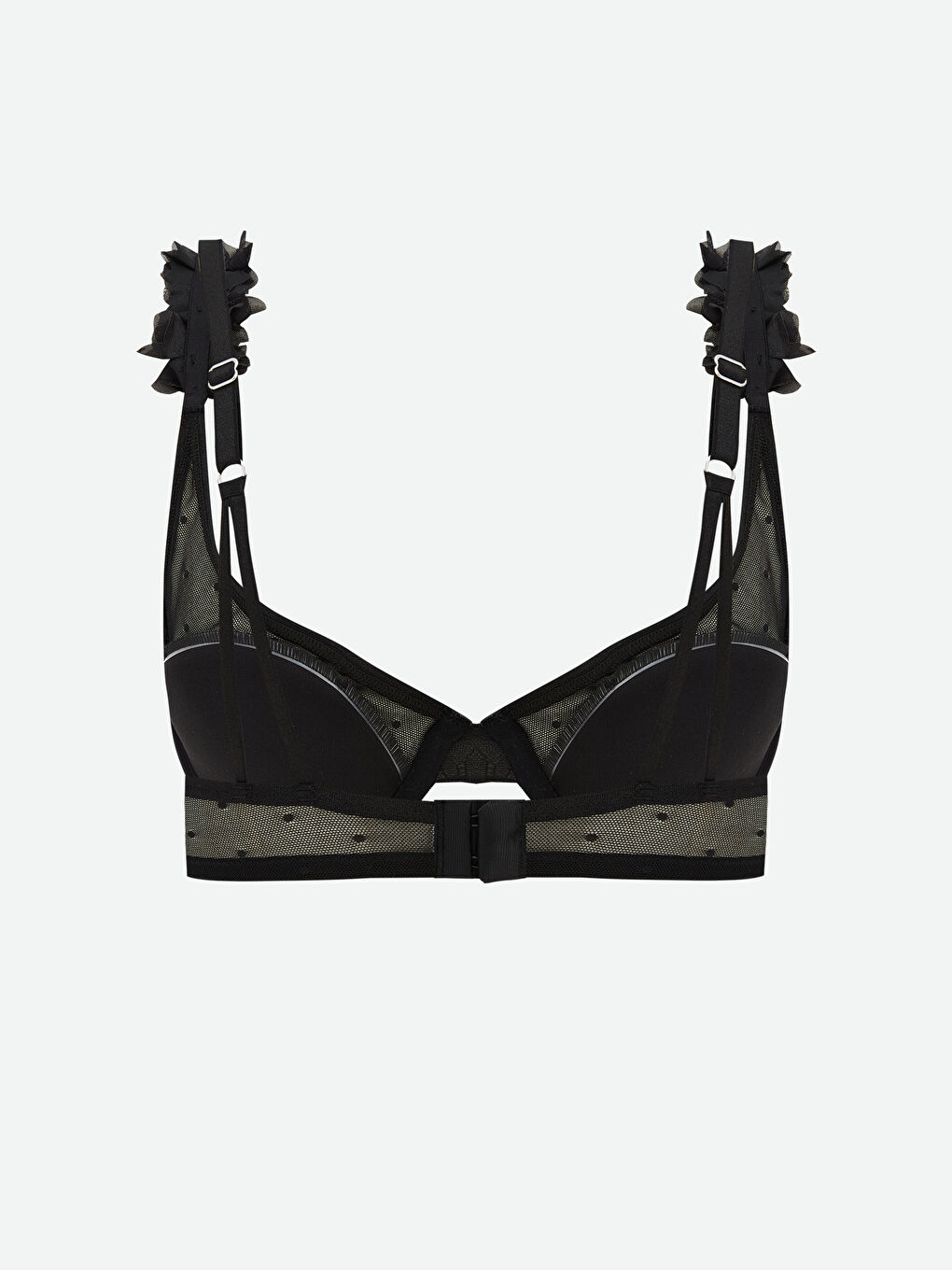 Siyah Balenli Dolgusuz Çiçek Detaylı Fantezi Sütyen-1