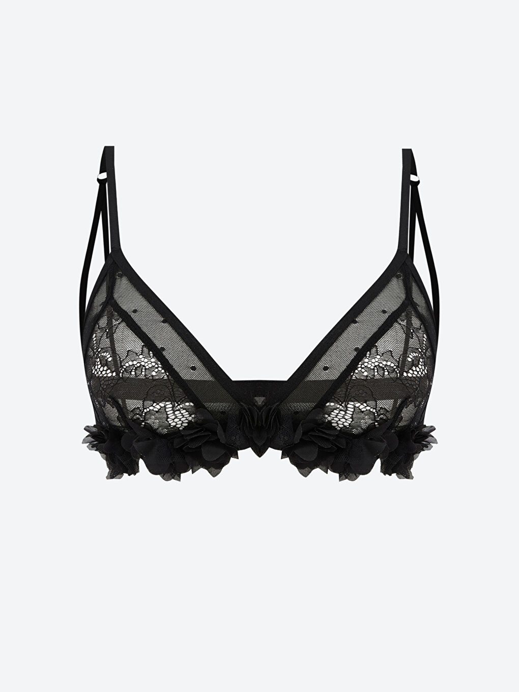 Siyah Balensiz Dolgusuz Çiçek Detaylı Fantezi Bralet