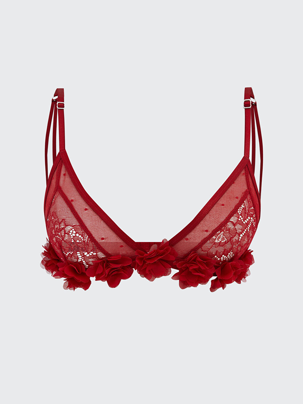 Kırmızı Balensiz Dolgusuz Çiçek Detaylı Fantezi Bralet