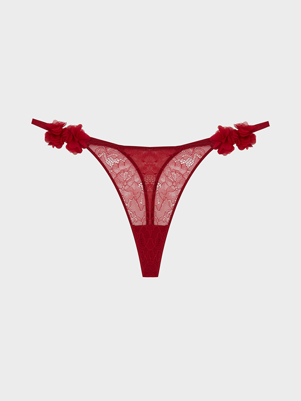 Kırmızı Çiçek Detaylı Dantelli Fantezi Tanga Külot