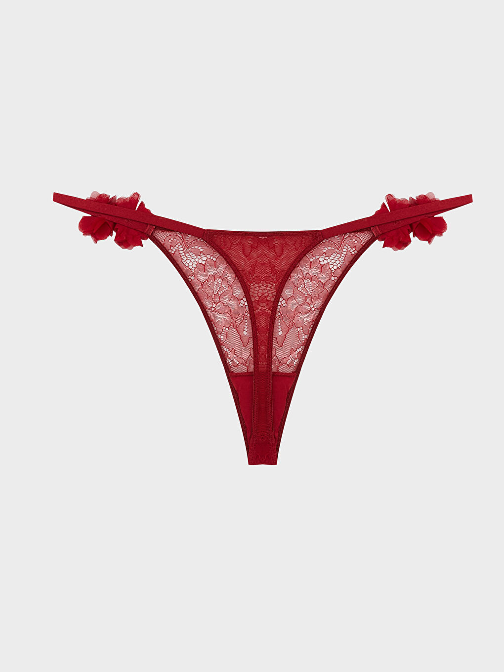 Kırmızı Çiçek Detaylı Dantelli Fantezi Tanga Külot-1