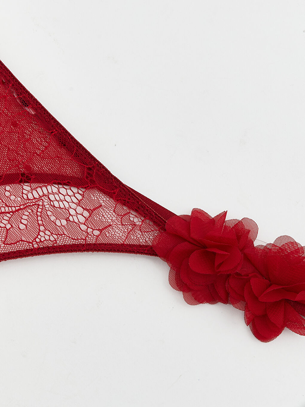 Kırmızı Çiçek Detaylı Dantelli Fantezi Tanga Külot-2