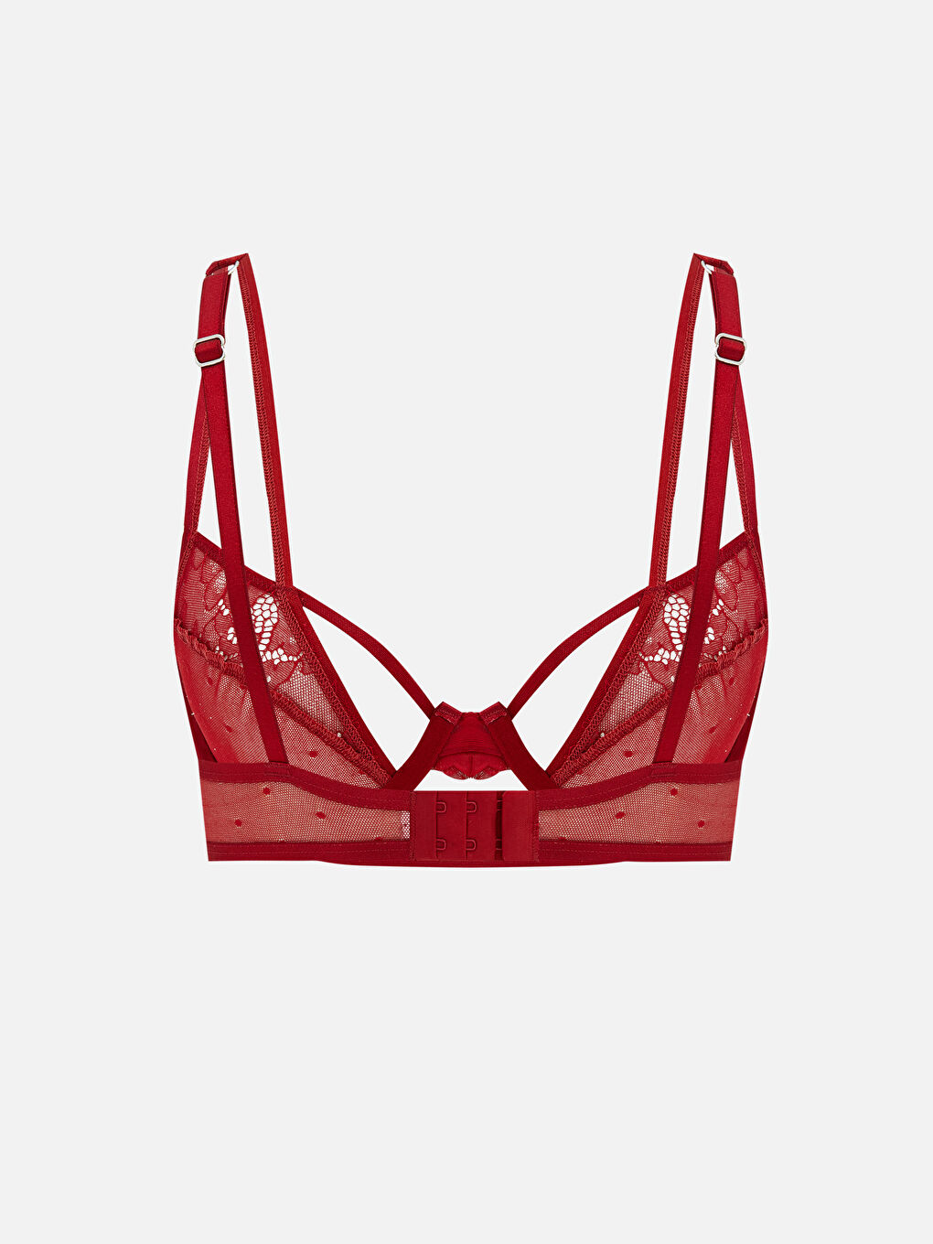 Kırmızı Balenli Dolgusuz Çiçek Detaylı Fantezi Sütyen	-1