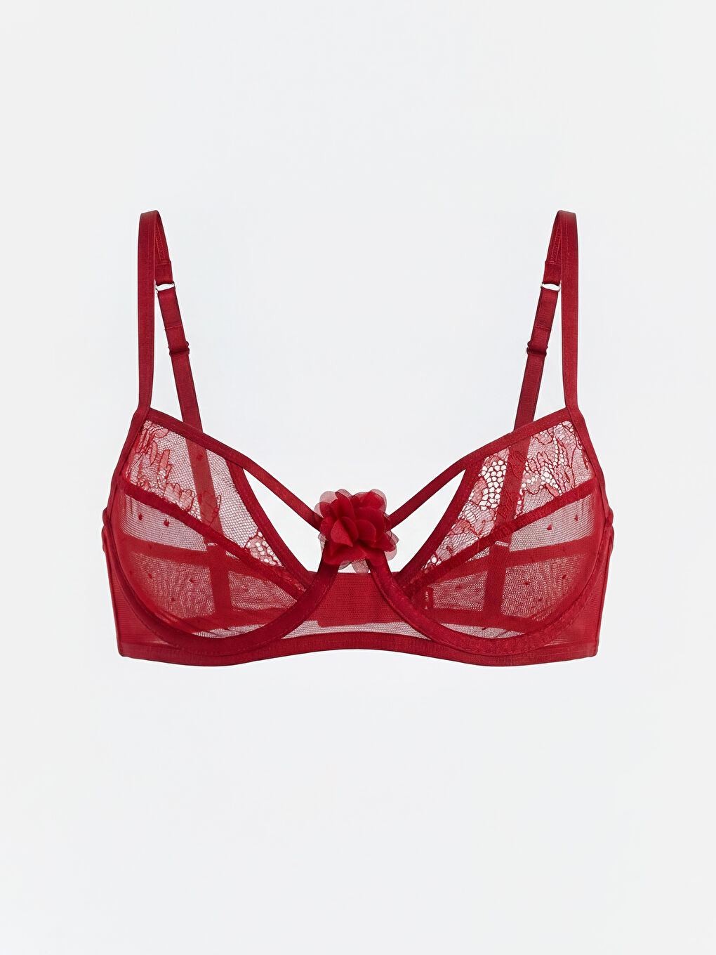 حمالة صدر فاخرة منقوشة بتفاصيل زهرية، سلكية وغير مبطنة.-1