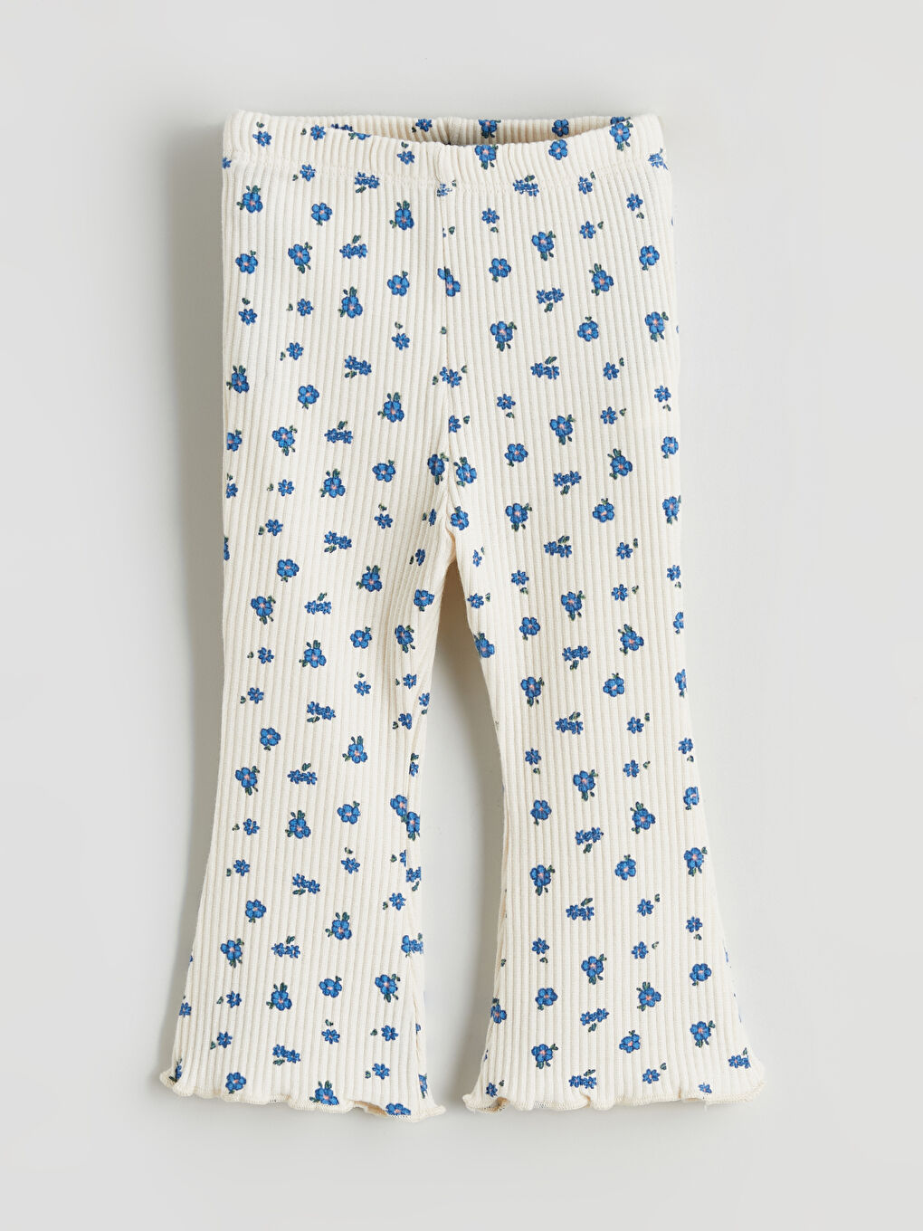 Bej Çiçek Desenli Kız Bebek İspanyol Paça Pantolon