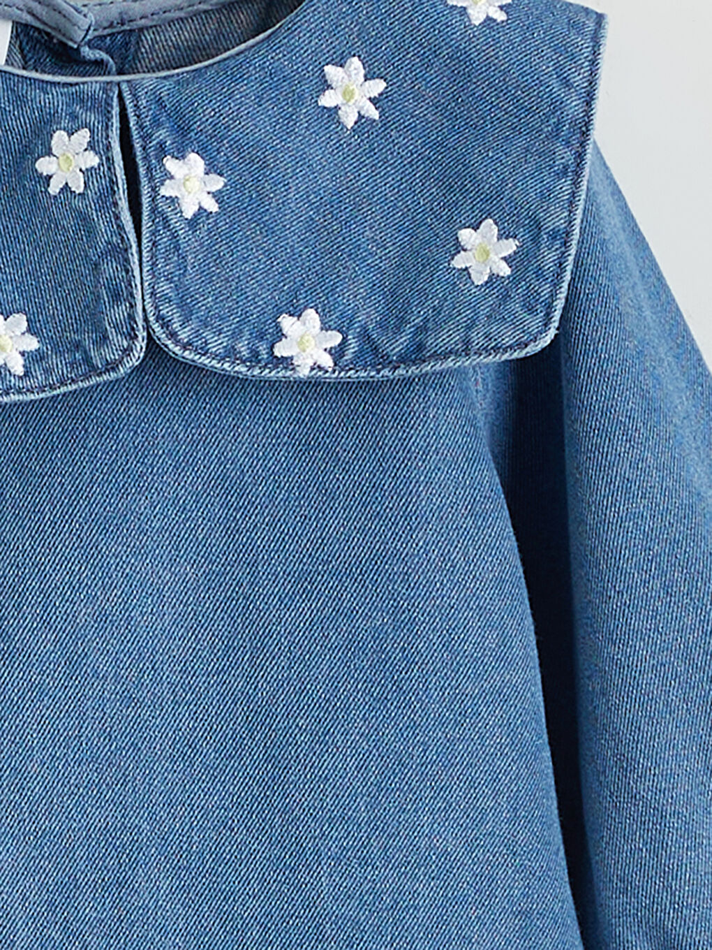 Mavi Bebe Yaka Kız Bebek Jean Elbise-1