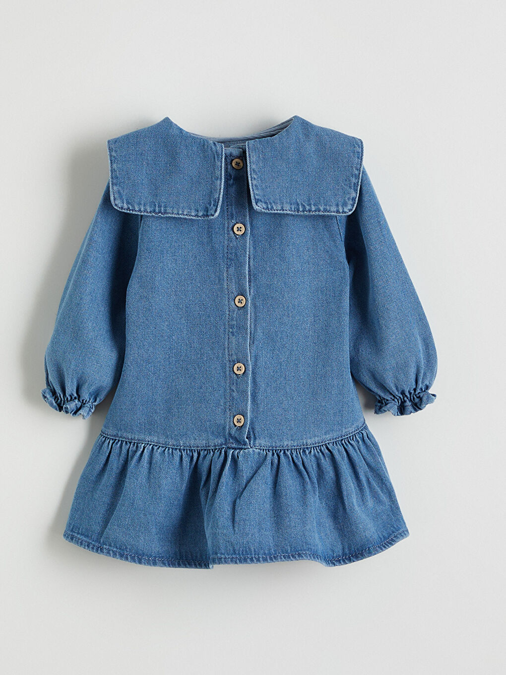 Mavi Bebe Yaka Kız Bebek Jean Elbise-2