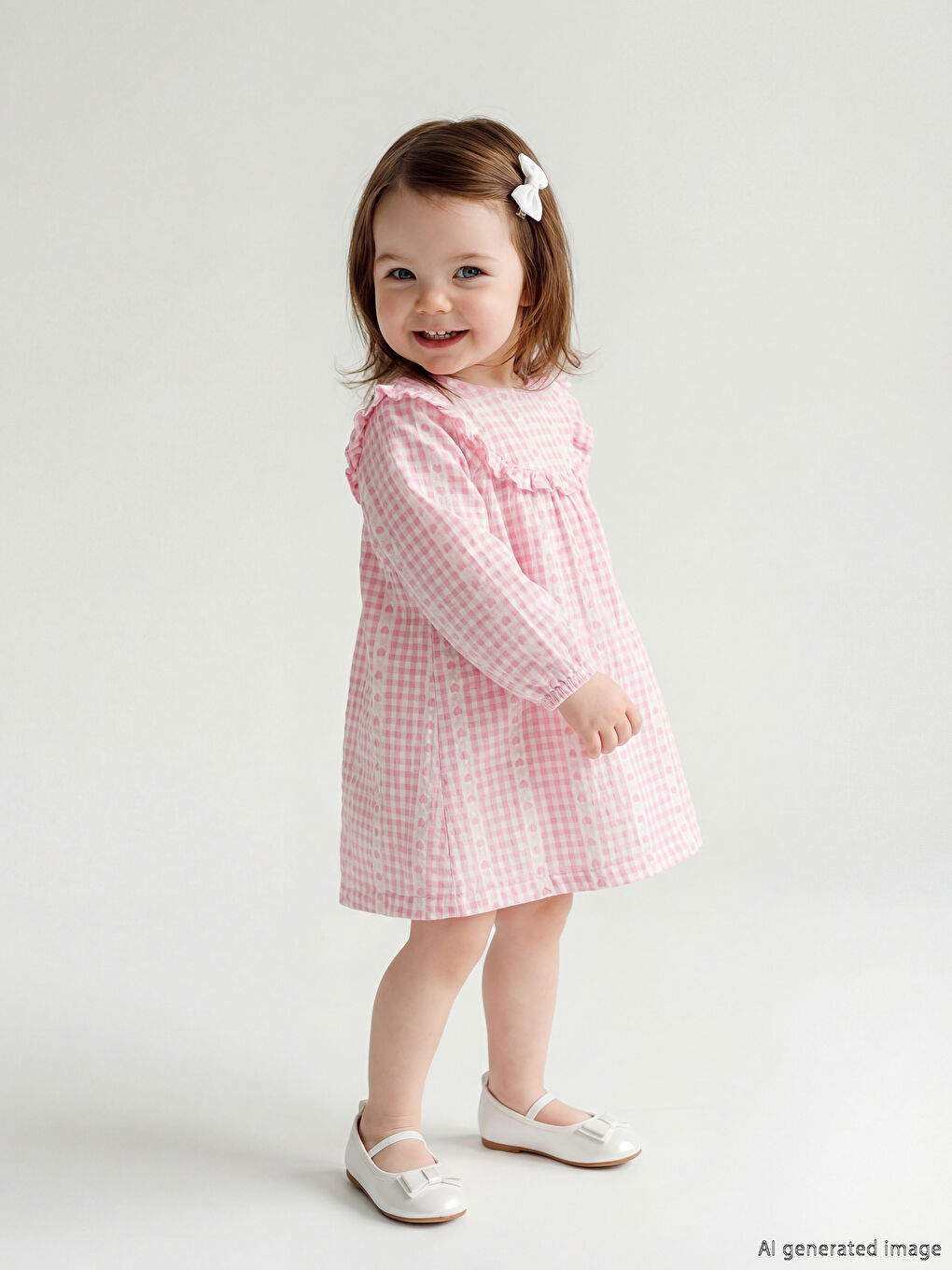 Ekru Bisiklet Yaka Ekose Kız Bebek Elbise