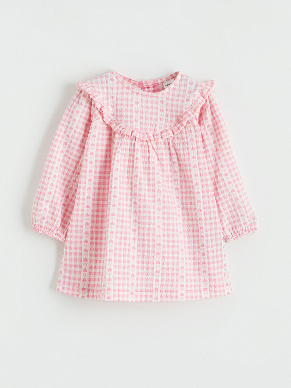 Ekru Bisiklet Yaka Ekose Kız Bebek Elbise-1