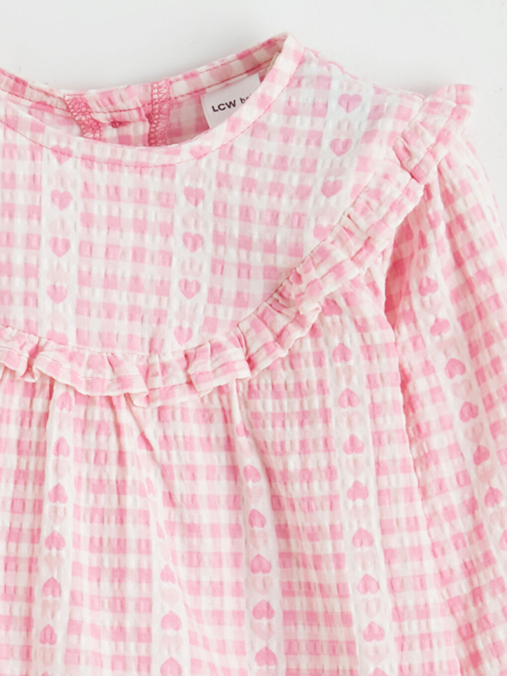 Ekru Bisiklet Yaka Ekose Kız Bebek Elbise-2