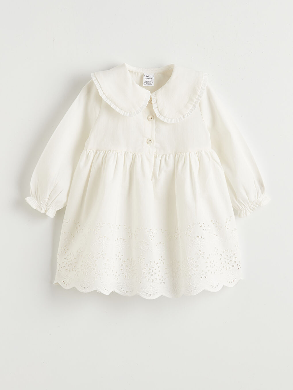 Ekru Bebe Yaka Brodeli Kız Bebek Elbise