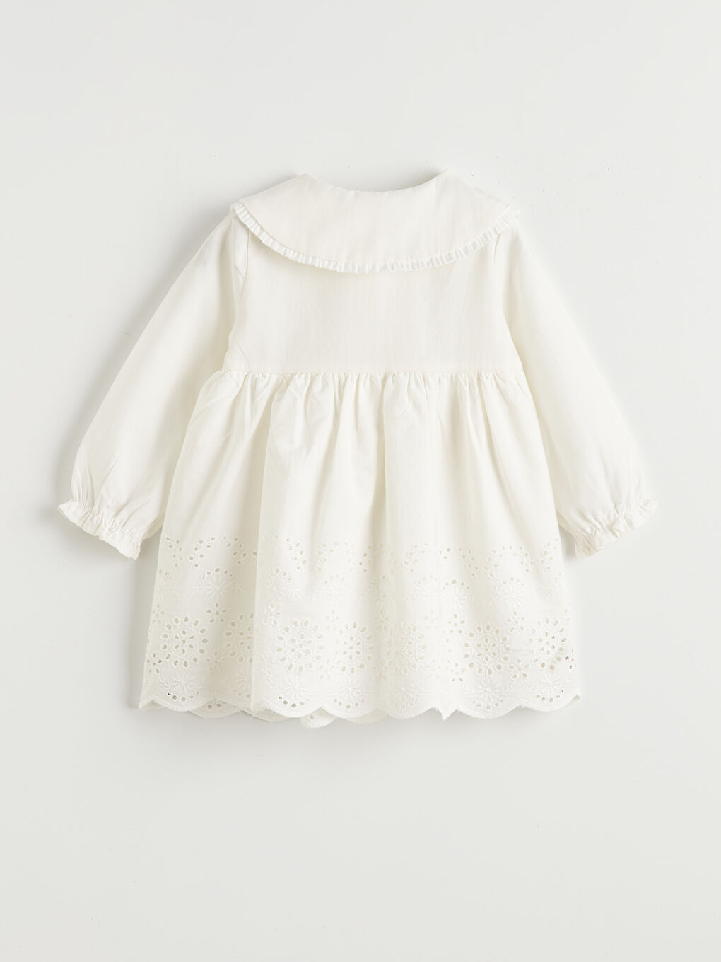 Ekru Bebe Yaka Brodeli Kız Bebek Elbise-1