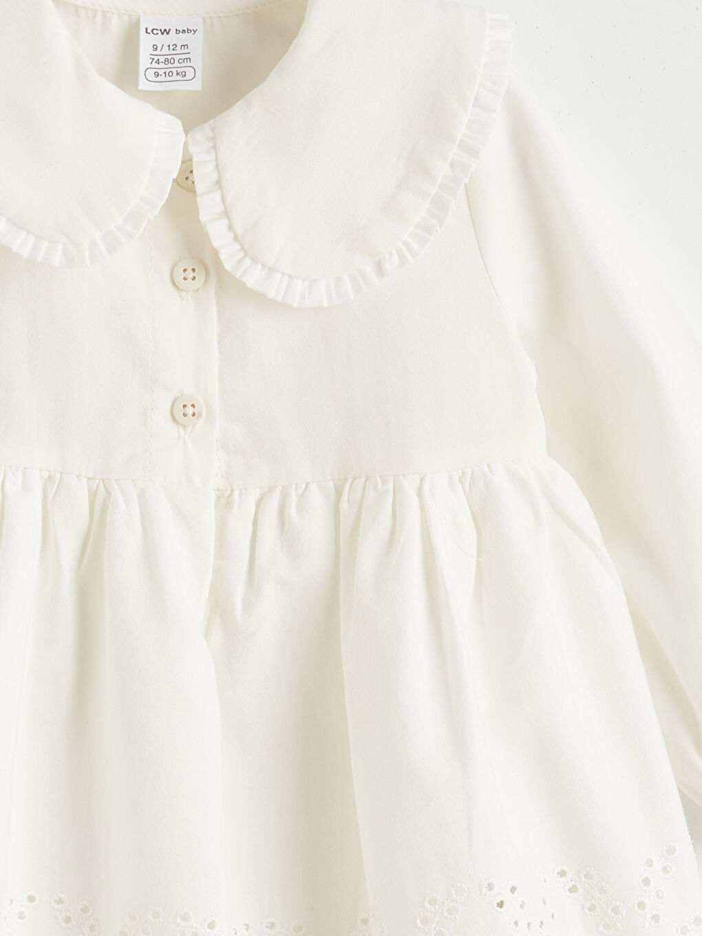 Ekru Bebe Yaka Brodeli Kız Bebek Elbise-2