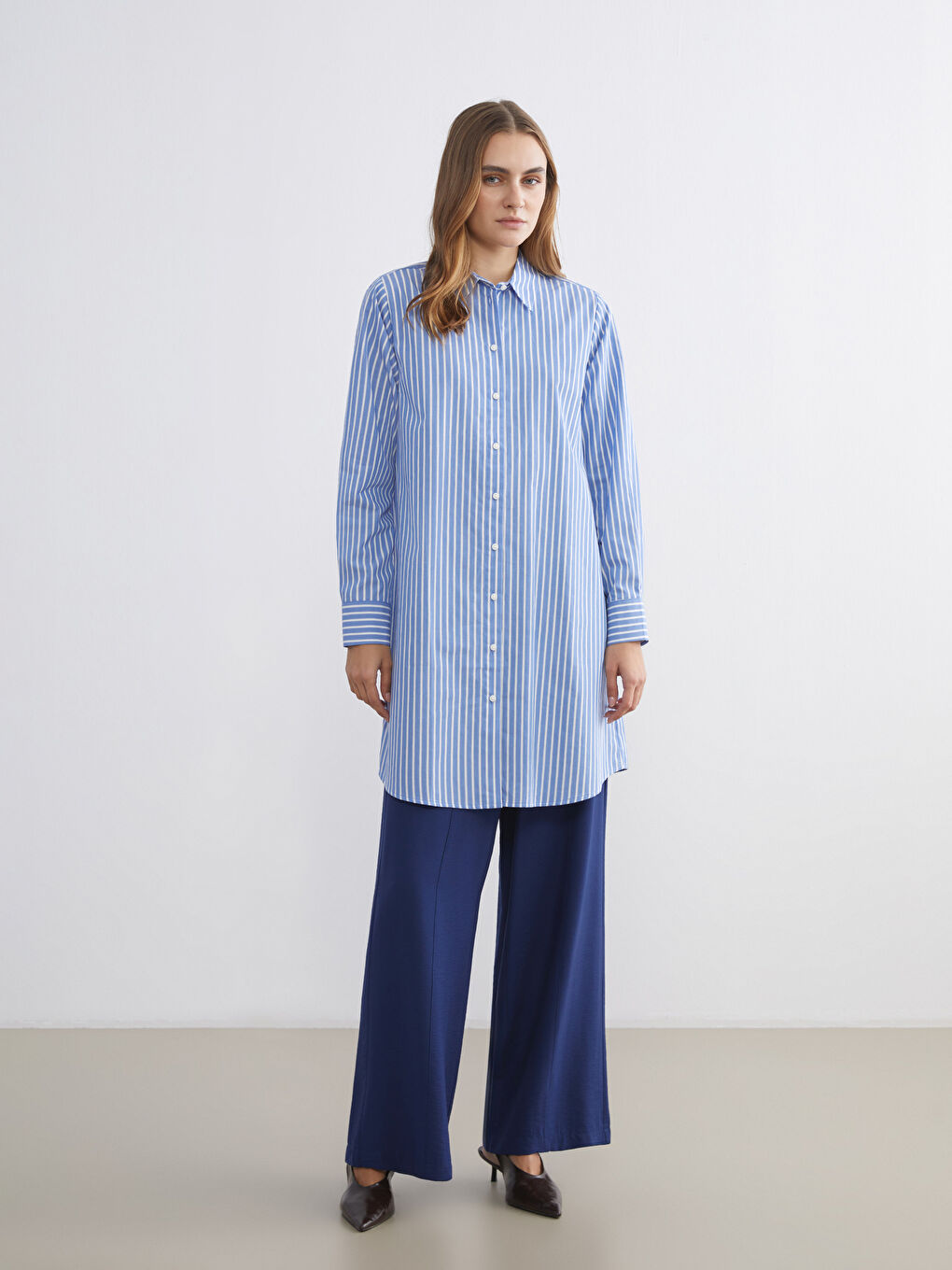 Striped Poplin Women's Shirt Tunic-1