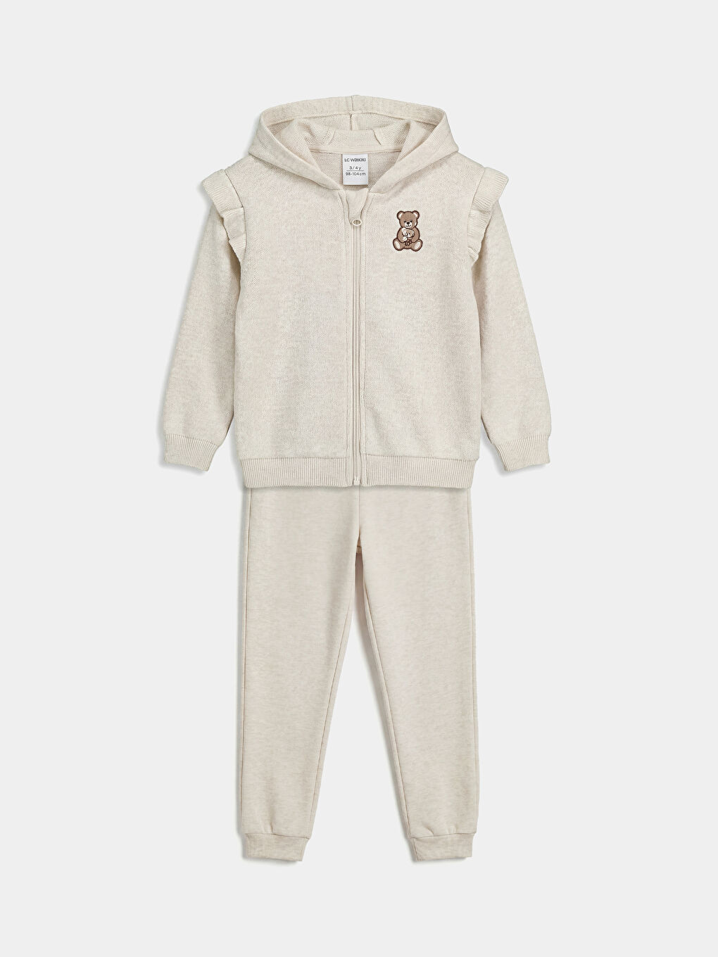 Bej Kız Bebek Kapüşonlu Hırka ve Eşofman Altı